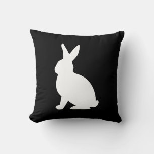 Modern White Bunny Silhouette On Black Easter Throw Pillow