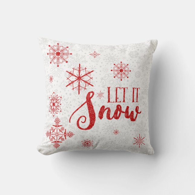 Modern white & burgundy snowflakes-let it snow throw pillow (Front)