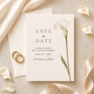 Modern White Calla Lily Minimalist Wedding Save The Date