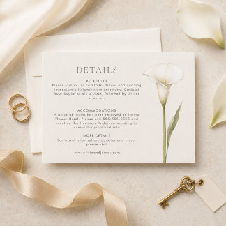 Modern White Calla Lily Wedding Details Card