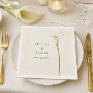 Modern White Calla Lily Wedding Paper Napkin