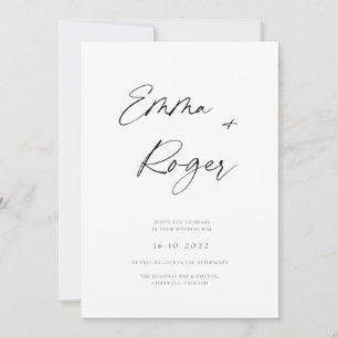 Modern white calligraphy wedding invitations