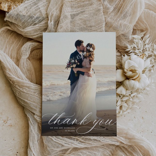 modern white calligraphy wedding thank you card (Creator Uploaded)