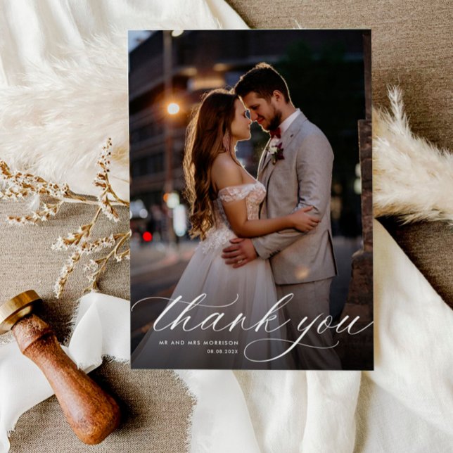 modern white calligraphy wedding thank you card (Creator Uploaded)
