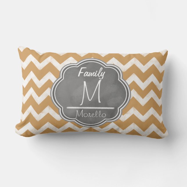 Modern White Chalk Board Chevrons Monogram Lumbar Pillow (Front)