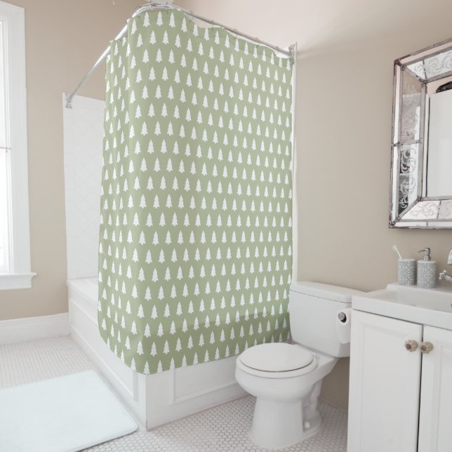 Modern White Christmas Tree Pattern Green (In Situ)