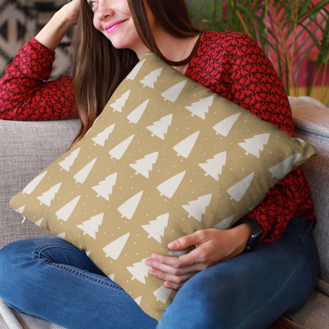 Modern White Christmas Trees gold holidays Throw Pillow (Creator Uploaded)