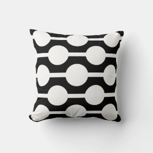 Modern White Circles and Lines on Black Throw Pillow