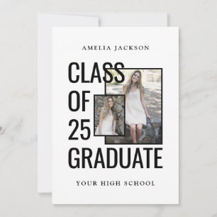 Modern White Class Of 25 Grad Photos Open House Invitation