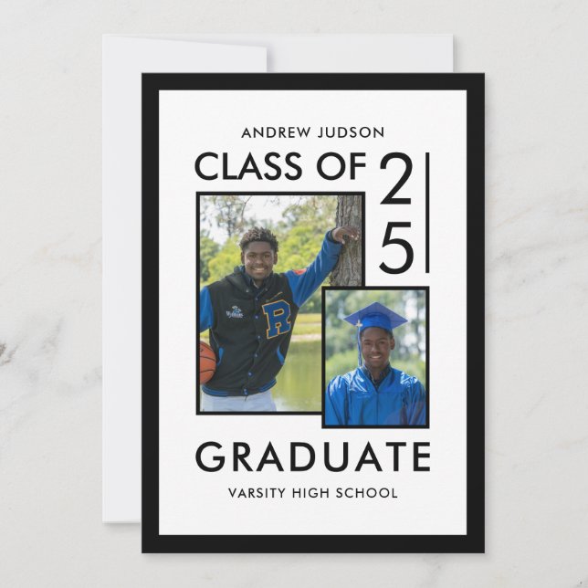 Modern White Class Of 25 Photo Grad Party Invitation (Front)