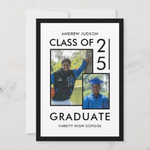 Modern White Class Of 25 Photo Graduation Announcement
