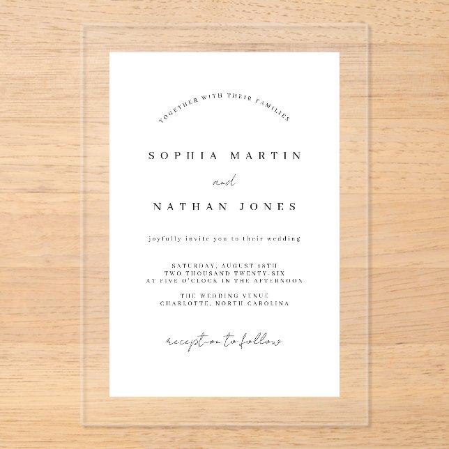 Modern White Clear Minimalist Wedding  Acrylic Invitations (Front)