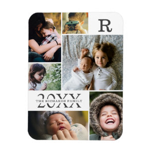 Modern White Colour Block Family 6 Photo Collage Magnet