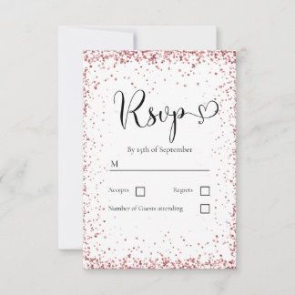 Modern White Copper Glitter Wedding RSVP Card