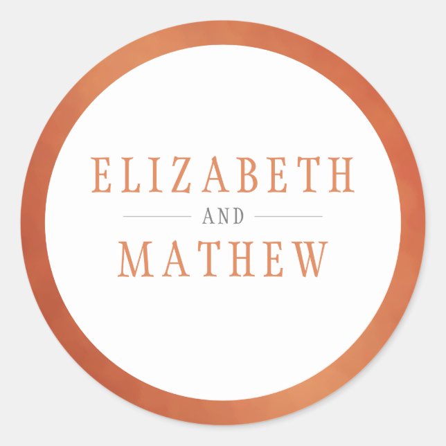 Modern White Copper Orange Wedding Classic Round Sticker (Front)