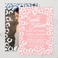 Modern White Coral Cheetah Leopard Sweet 16 Photo
