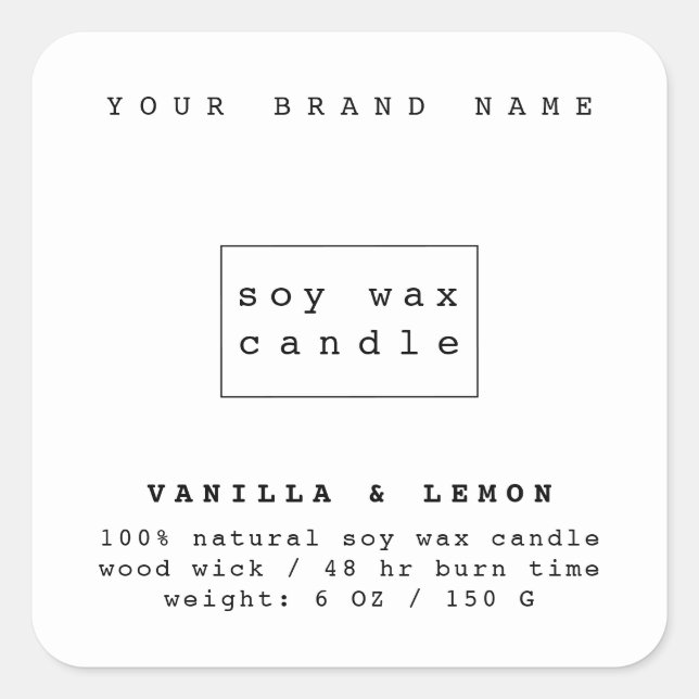 Modern white cosmetics packaging candle  square sticker (Front)