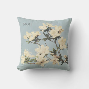 Modern White Cream Azalea Flowers Monogram Throw Pillow