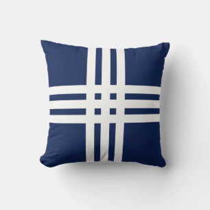 Modern White Cross Lines on Navy Blue Throw Pillow