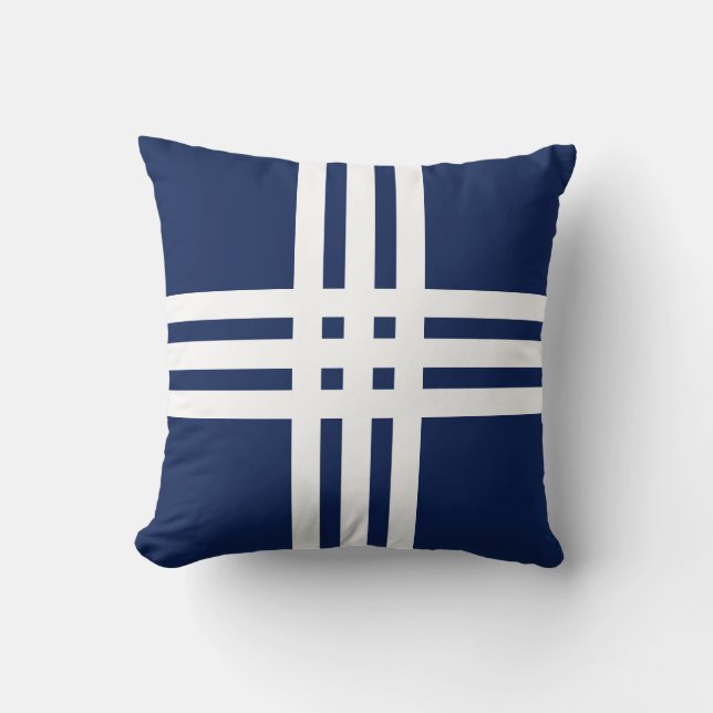 Modern White Cross Lines on Navy Blue Throw Pillow (Front)