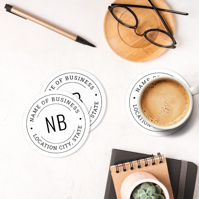 Modern White Custom Business Company Name Round Paper Coaster (Creator Uploaded)
