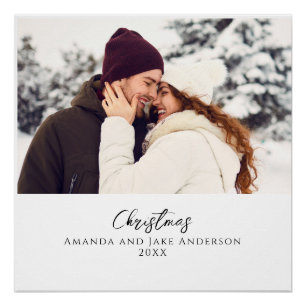 Modern White Custom Christmas Photo Poster