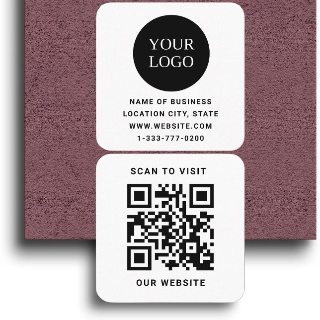 Modern White Custom Logo and QR Code   Square Business Card (Creator Uploaded)