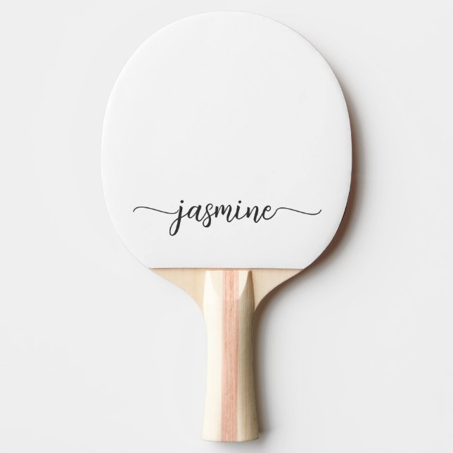Modern White Custom Name Signature Script Ping Pong Paddle (Front)
