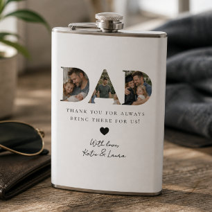 Modern White Dad Photo Collage Father Day Gift Hip Flask