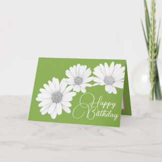 Modern White Daisies Botanical Colourful Birthday Card