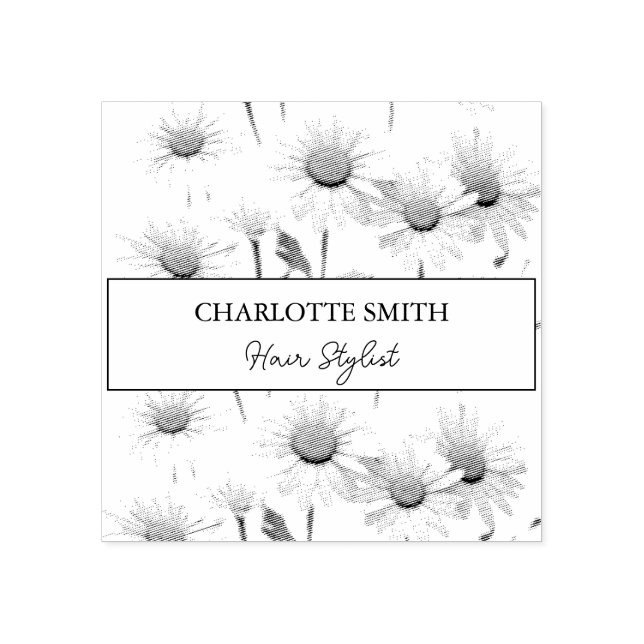 Modern White Daisy Floral Trendy Rubber Stamp (Imprint)