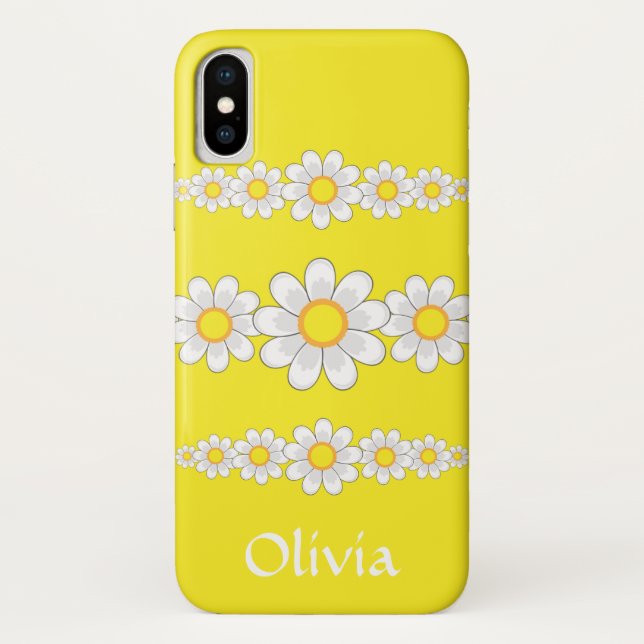 Modern White Daisy Flowers Yellow Case-Mate iPhone Case (Back)
