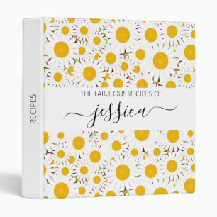 Modern white daisy pattern script name Recipe Binder