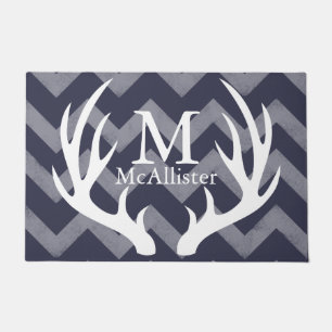 Modern White Deer Antlers Chevrons Personalized Doormat