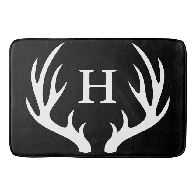 Modern White Deer Antlers Initial Letter Bath Mat (Front)