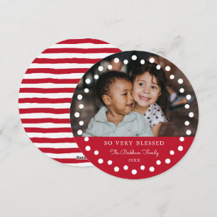 Modern White Dots Frame Photo Ornament Red Holiday Card