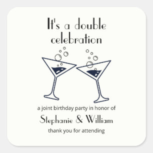 Modern White Double Celebration Joint Birthday Square Sticker