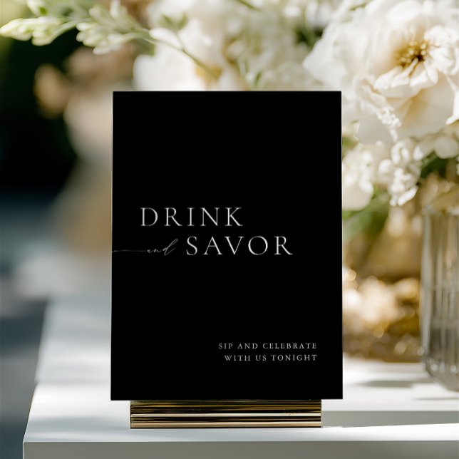Modern White Drink & Savour Wedding Bar Sign Invitation (Modern White Drink & Savor Wedding Bar Sign)