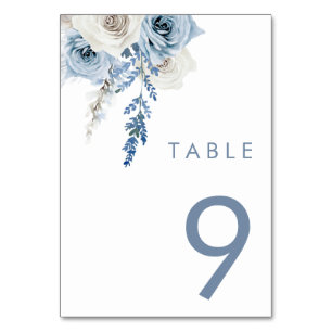 Modern White & Dusty Blue Wedding Table Number