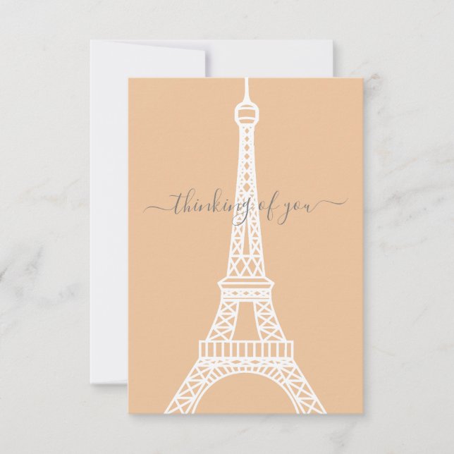 Modern White Eiffel Tower Thinking of You Card (Front)
