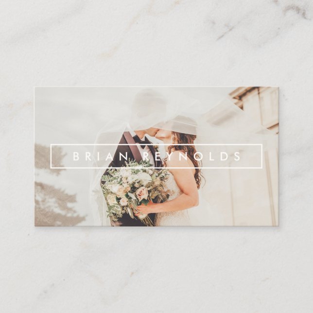 Modern white elegant border photographer kraft business card (Front)