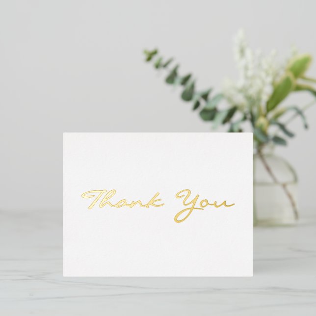 Modern White Elegant Faux Gold Script Thank You Foil Invitation Postcard (Standing Front)