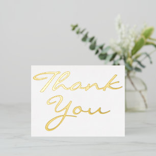 Modern White Elegant Faux Gold Script Thank You Foil Invitation Postcard