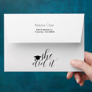 Modern White Elegant Fonts Graduation Invite Envelope