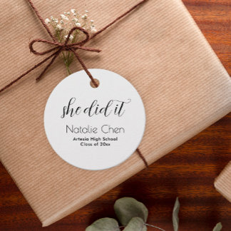 Modern White Elegant She Did It Graduation Party  Favour Tags