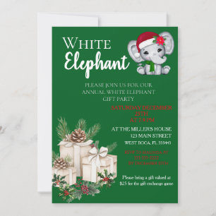 Modern White Elephant Kids Christmas party  Invitation