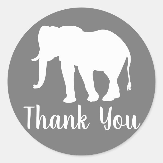 Modern White Elephant Silhouette Thank You Classic Round Sticker (Front)