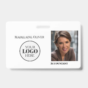 Modern  White Employee Photo ID Badge With Logo
