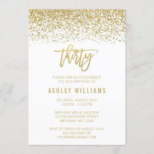 Modern White Faux Gold Glitter 30th Birthday Invitation