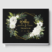Modern White Floral Black Gold Frame Wedding